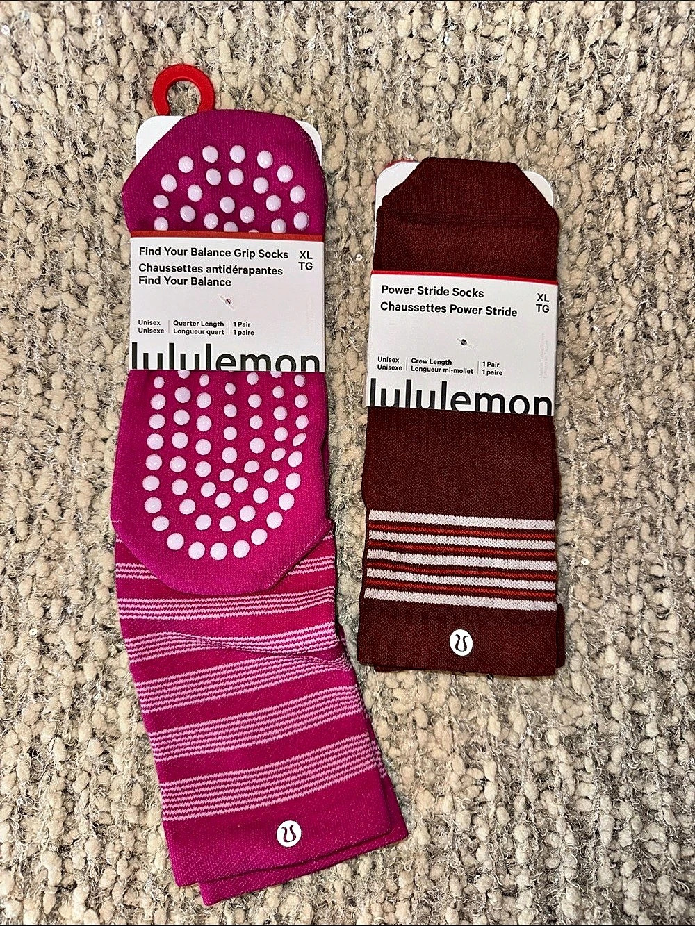 lululemon Find Your Balance Grip Socks / Power Stride Socks Bundle Pink & Brown